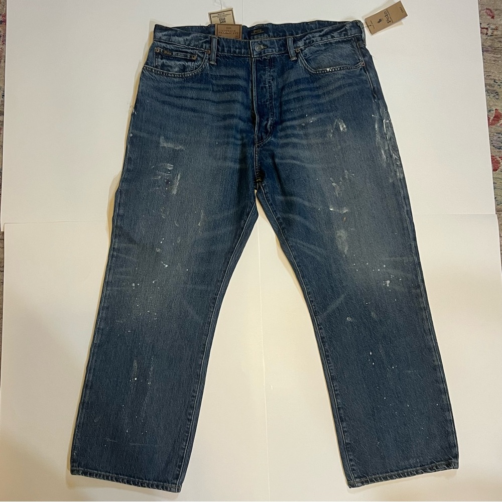 Ralph Lauren Polo Men’s Blue Jeans Vintage Classic fit 38x30 paint splat…